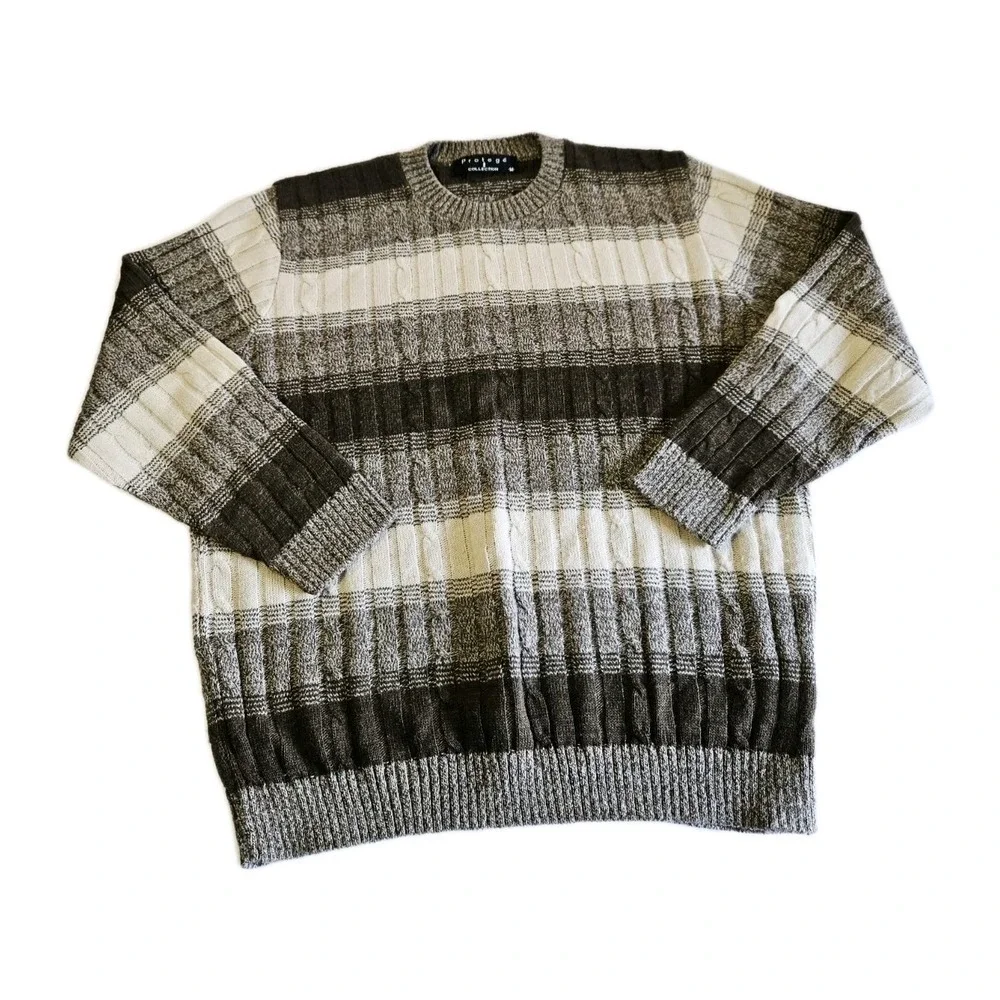Vintage Protege Sweater Brown Striped 100% Acrylic Men's Size‎ Medium Pullover